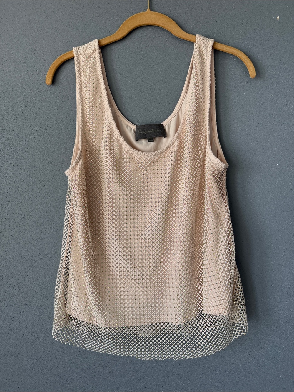Sunday in Brooklyn Sparkle Mesh Overlay Tank Top Champagne Pink M